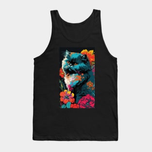 Persian Cat Vibrant Tropical Flower Tall Retro Vintage Digital Pop Art Portrait 4 Tank Top